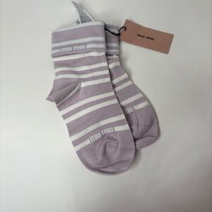 Miu Miu Lavender and White Striped Casual Socks